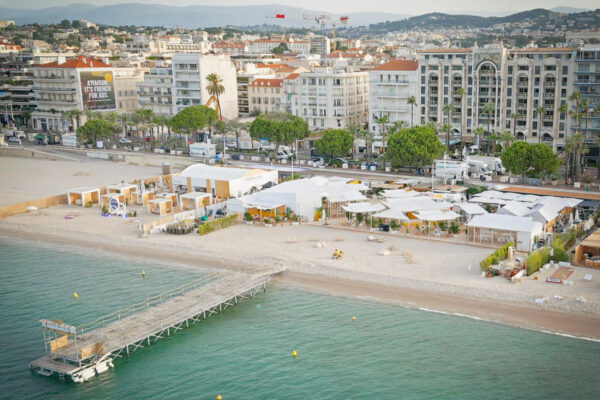 Drone image of Google hospitality area on Cannes beach