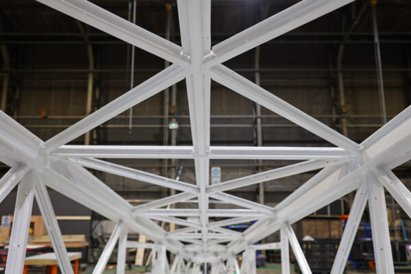 Close up of white steel frame structure