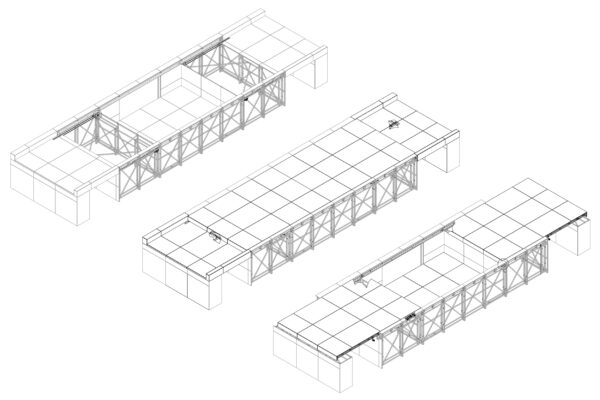 Structural drawing of stage design showing trap door movement