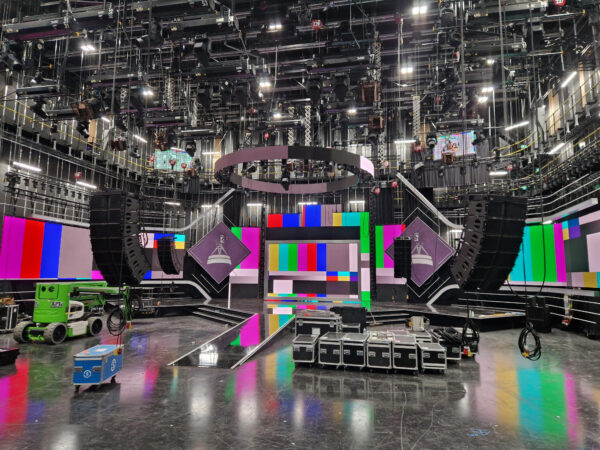 Behind the scenes during build of the Sports Personality of the Year 2024 stage set