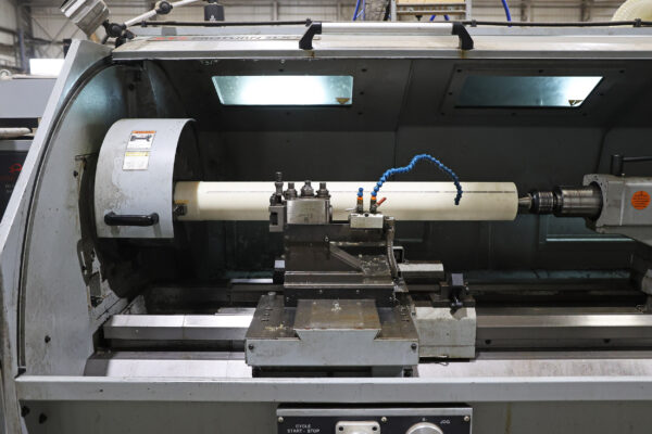 Image of nylon material on turning machine prior to processing