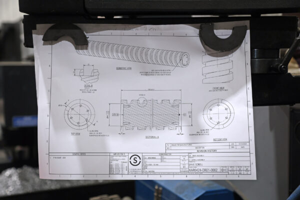 Image of technical drawing for manufacture of nylon scroll drive