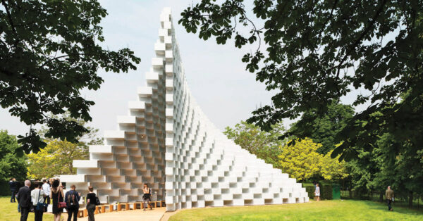 Photo of Serpentine Pavilion 2016, structure formed of white box component pieces